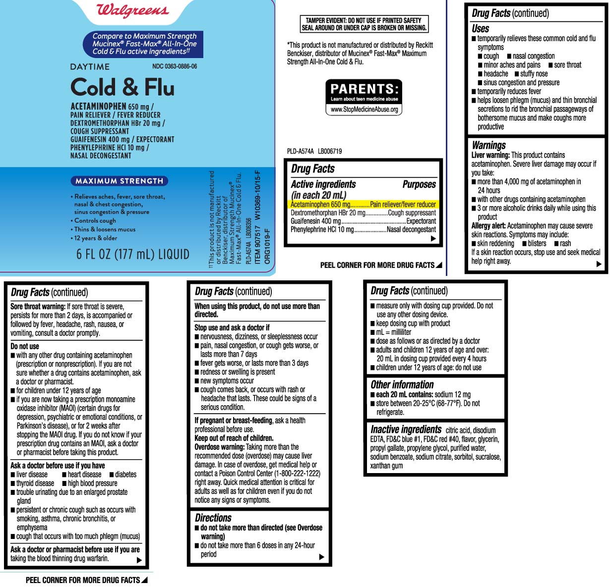 Acetaminophen 650 mg, Dextromethorphan HBr 20 mg, Guaifenesin 400 mg, Phenylephrine HCl 10 mg
