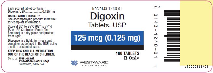NDC: <a href=/NDC/0143-1240-01>0143-1240-01</a> Digoxin Tablets, USP 125 mcg (0.125 mg) 100 Tablets Rx Only