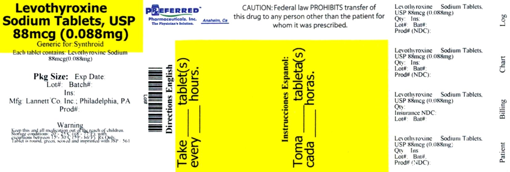 Levothyroxine Sodium Tablets, USP 88mcg (0.088mg)