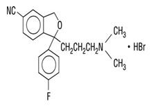 The following structural formula for Celexa® (citalopram ) is an orally administered selective serotonin reuptake inhibitor (SSRI) with a chemical structure unrelated to that of other SSRIs or of tricyclic, tetracyclic, or other available antidepressant agents. Citalopram HBr is a racemic bicyclic phthalane derivative designated (±)-1-(3-dimethylaminopropyl)-1-(4-fluorophenyl)-1,3-dihydroisobenzofuran-5carbonitrile.