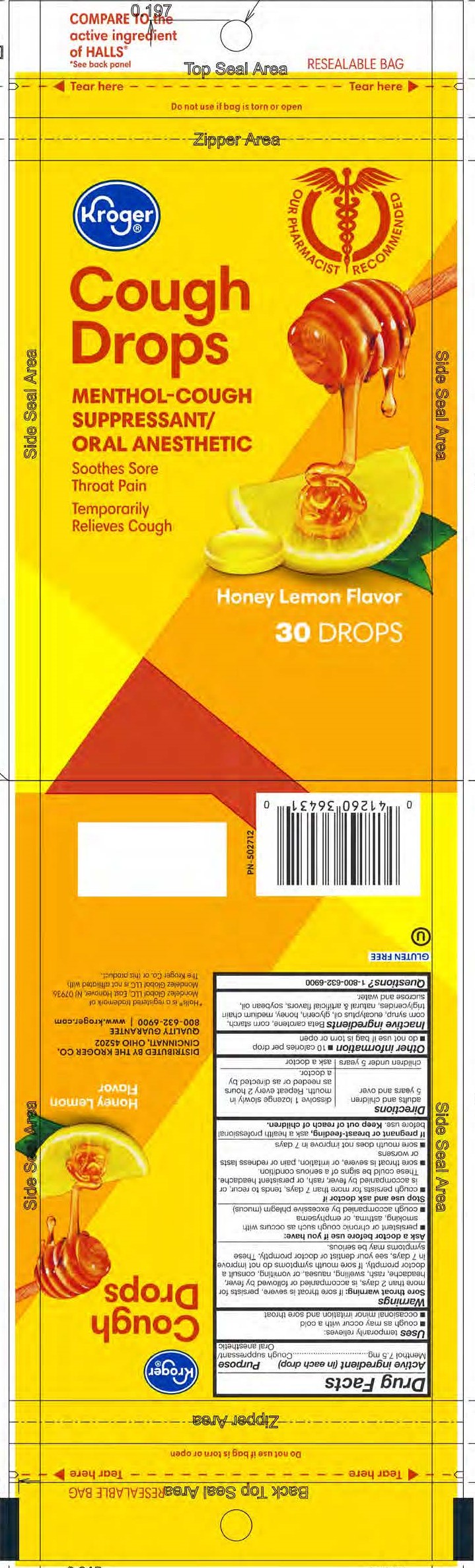 Kroger Honey Lemon 30ct Cough Drops