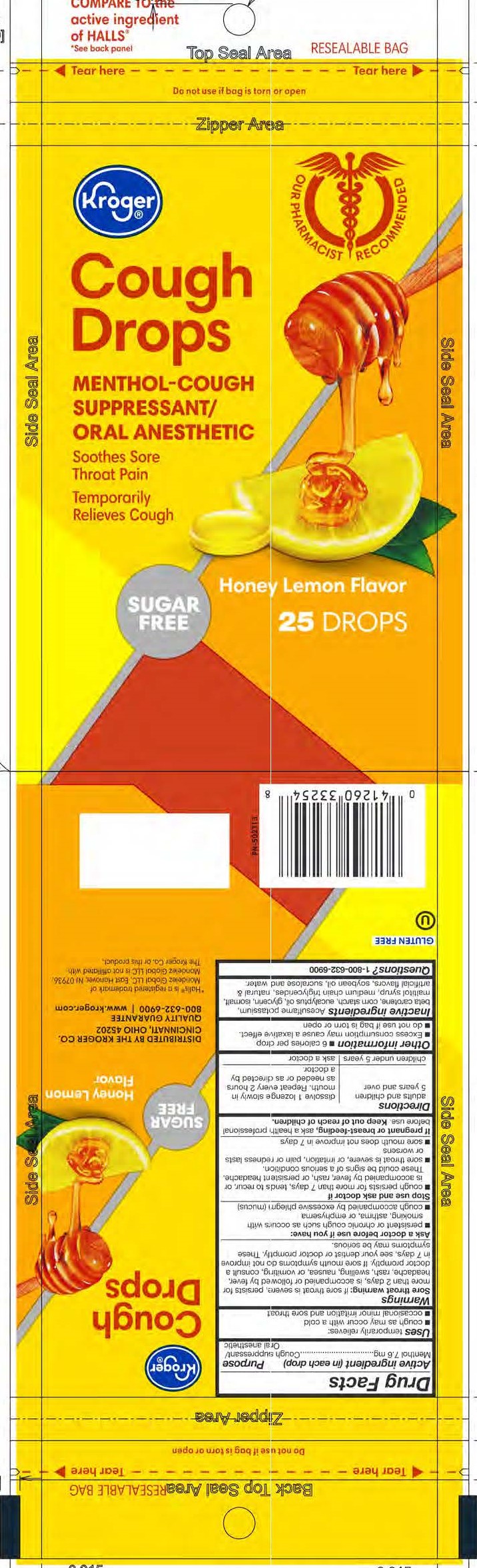 Kroger SF Honey Lemon 25ct Cough Drops