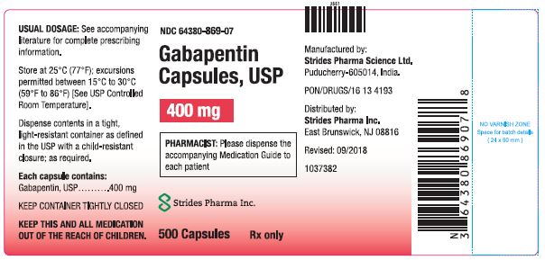 Gabapentin Capsules 400mg - 100S - HDPE Bottle Label