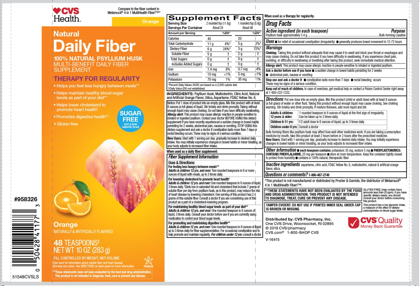 CVS Health Natural Daily Fiber Sugar Free 48 Teaspoons