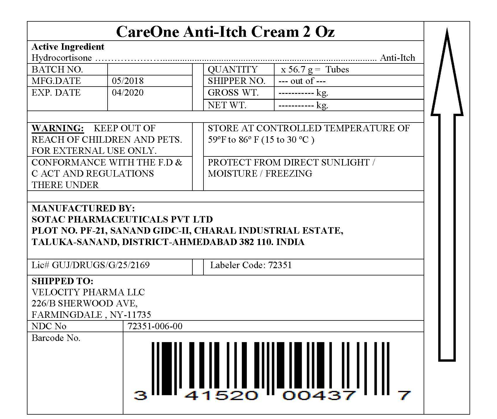 Careone Anti Itch_Shipper Label