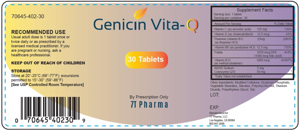 PRINCIPAL DISPLAY PANEL
NDC: <a href=/NDC/70645-402-30>70645-402-30</a>
Genicin Vita-Q
30 Tablets
