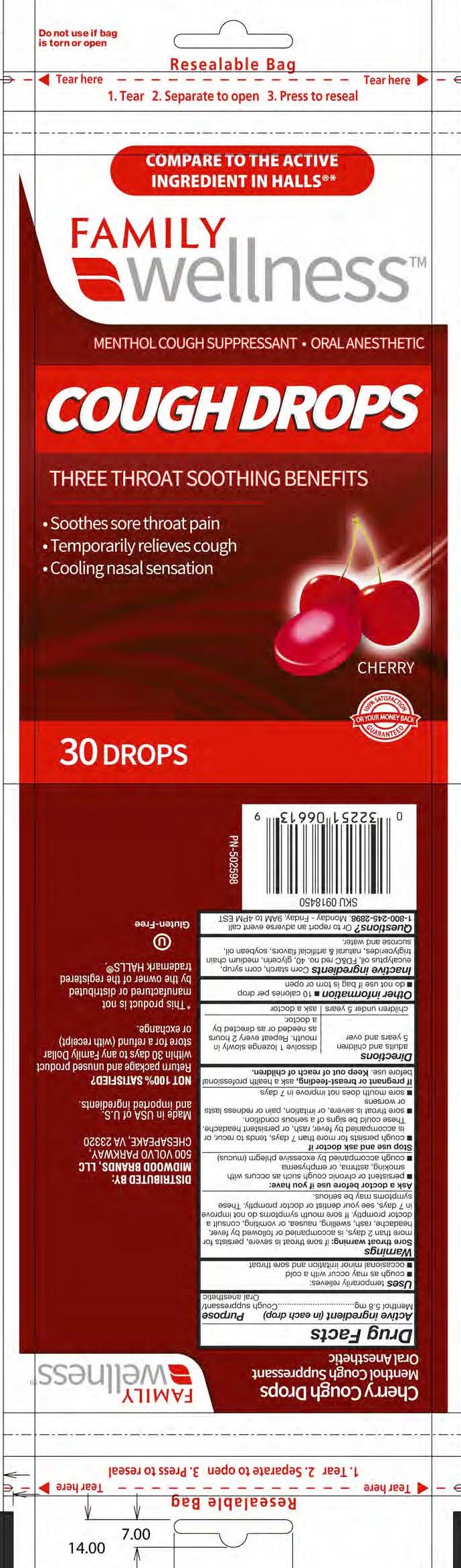 Family Wellness Cherry 30ct Cough Drops