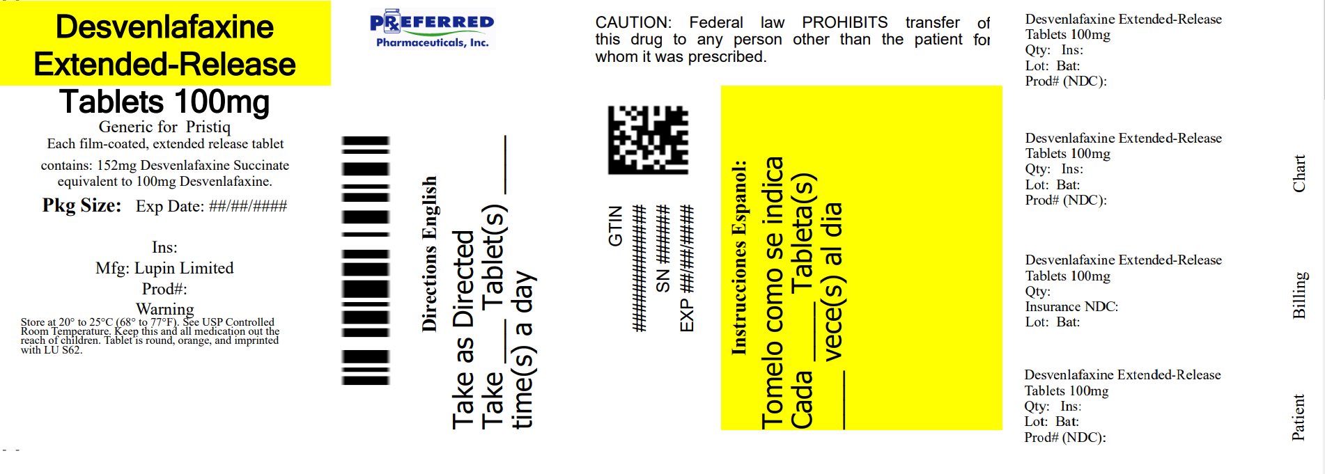 Desvenlafaxine Extended-Release Tablets 100mg