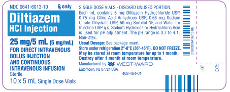 Diltiazem HCl Injection 25 mg/5 mL (5 mg/mL) 10 x 5 mL Single Dose Vials