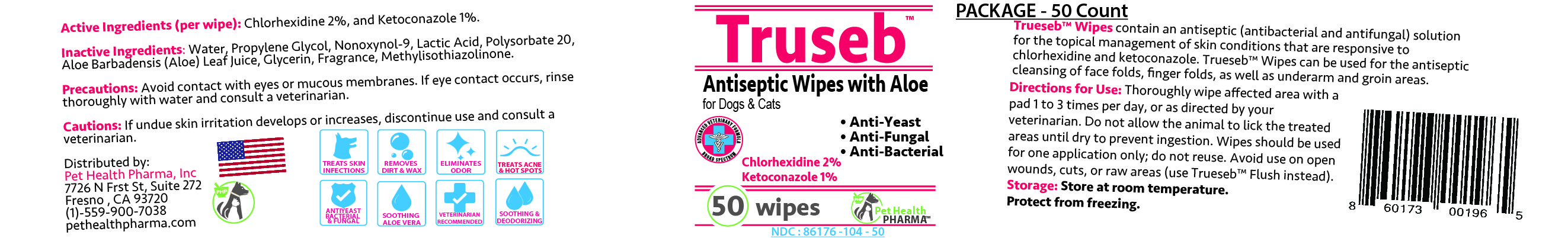 Truseb Antiseptic Wipes with Aloe for Dogs And Cats 50 count
