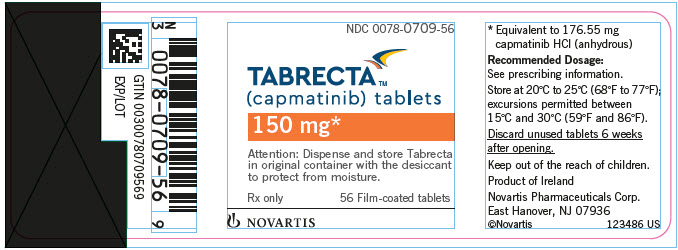 PRINCIPAL DISPLAY PANEL
								NDC: <a href=/NDC/0078-0709-56>0078-0709-56</a>
								TABRECTA™
								(capmatinib) tablets
								150 mg*
								Attention: Dispense and store Tabrecta
								in original container with the desiccant
								to protect from moisture.
								Rx only
								56 Film-coated tablets
								NOVARTIS
							