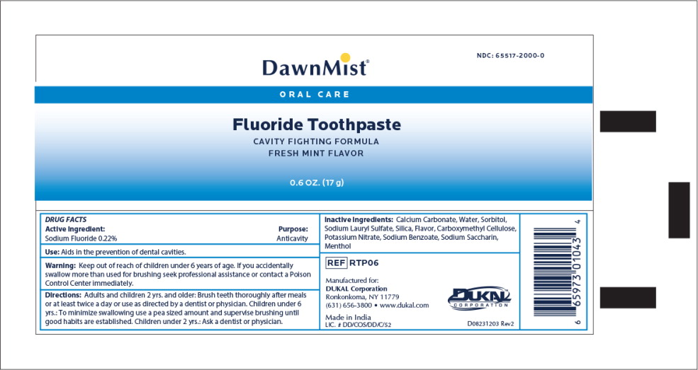 Principal Display Panel - DawnMist Fluoride Toothpaste 0.6 OZ Tube Label
