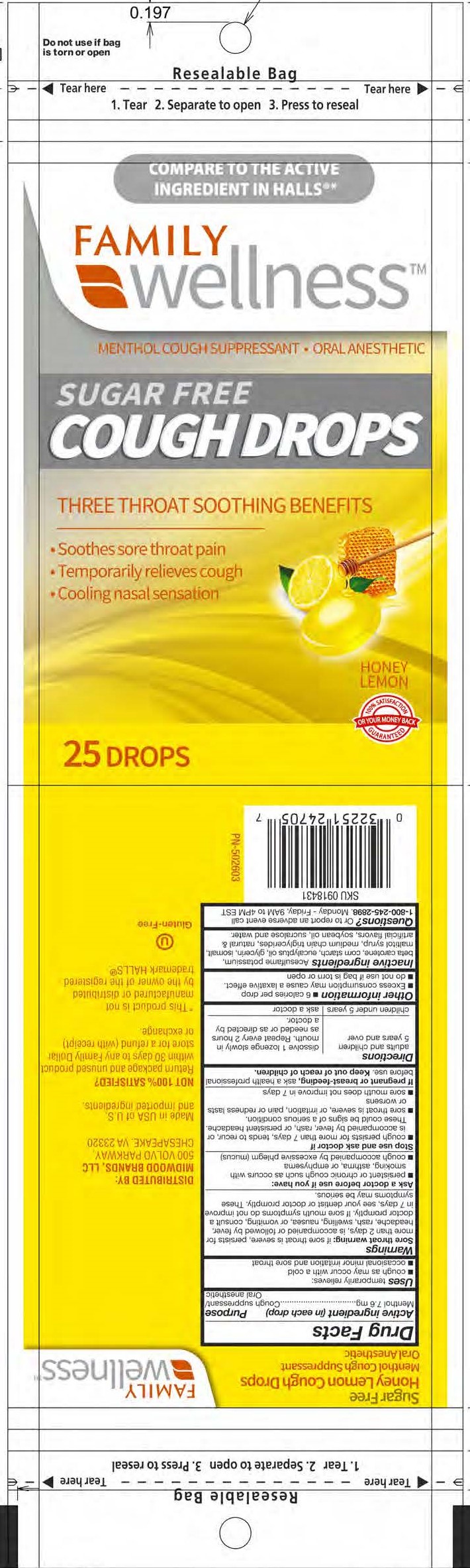 Family Wellness SF Honey Lemon 25ct Cough Drops