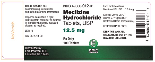 Meclizine 12.5 mg 100ct
