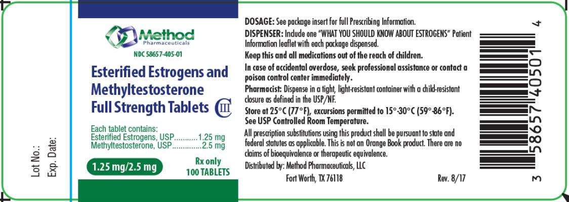PRINCIPAL DISPLAY PANEL
NDC: <a href=/NDC/58657-405-01>58657-405-01</a>
Esterified Estrogens and
Methyltestosterone
Full strength Tablets
1.25 mg/ 2.5 mg
100 Tablets
Rx Only
