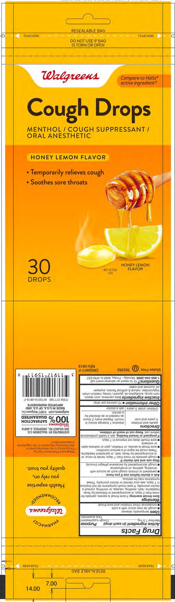 Walgreens Honey Lemon 30ct Cough Drops