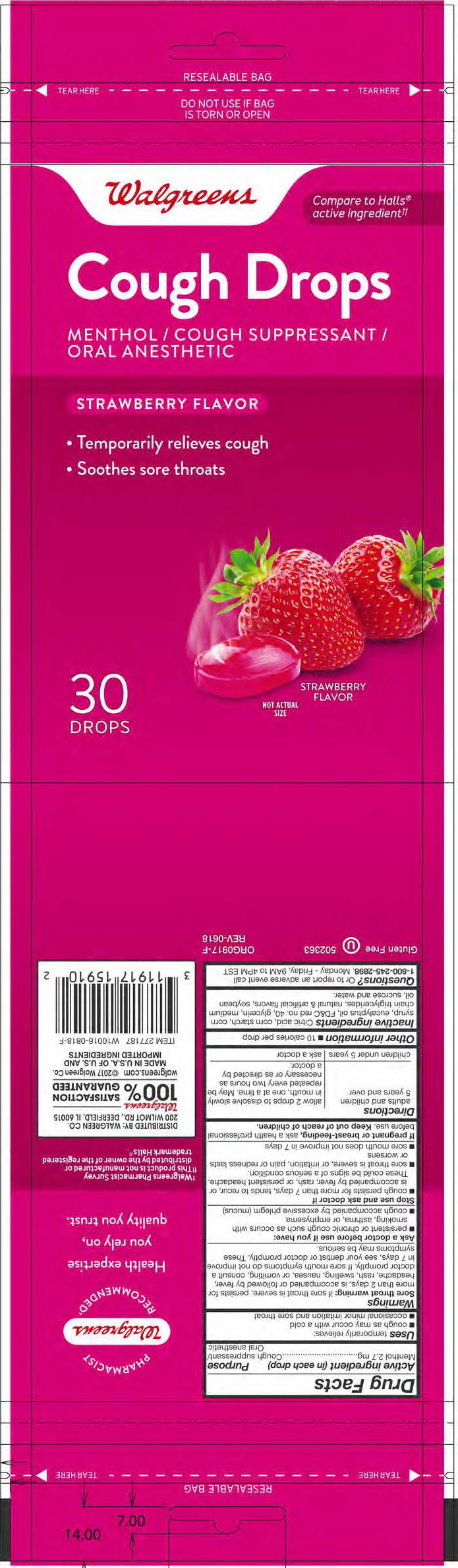 Walgreens Strawberry 30ct Cough Drops