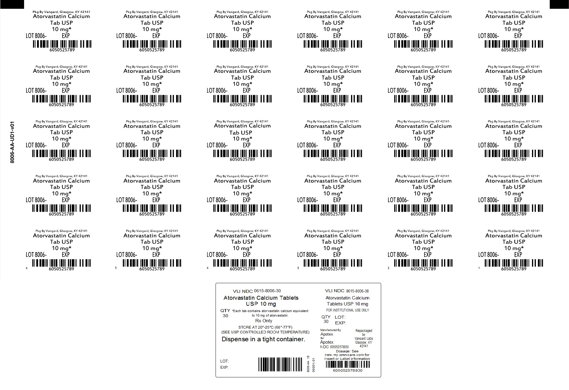 Principal Display Panel-Atorvastatin Calcium 10mg Tab unit dose label