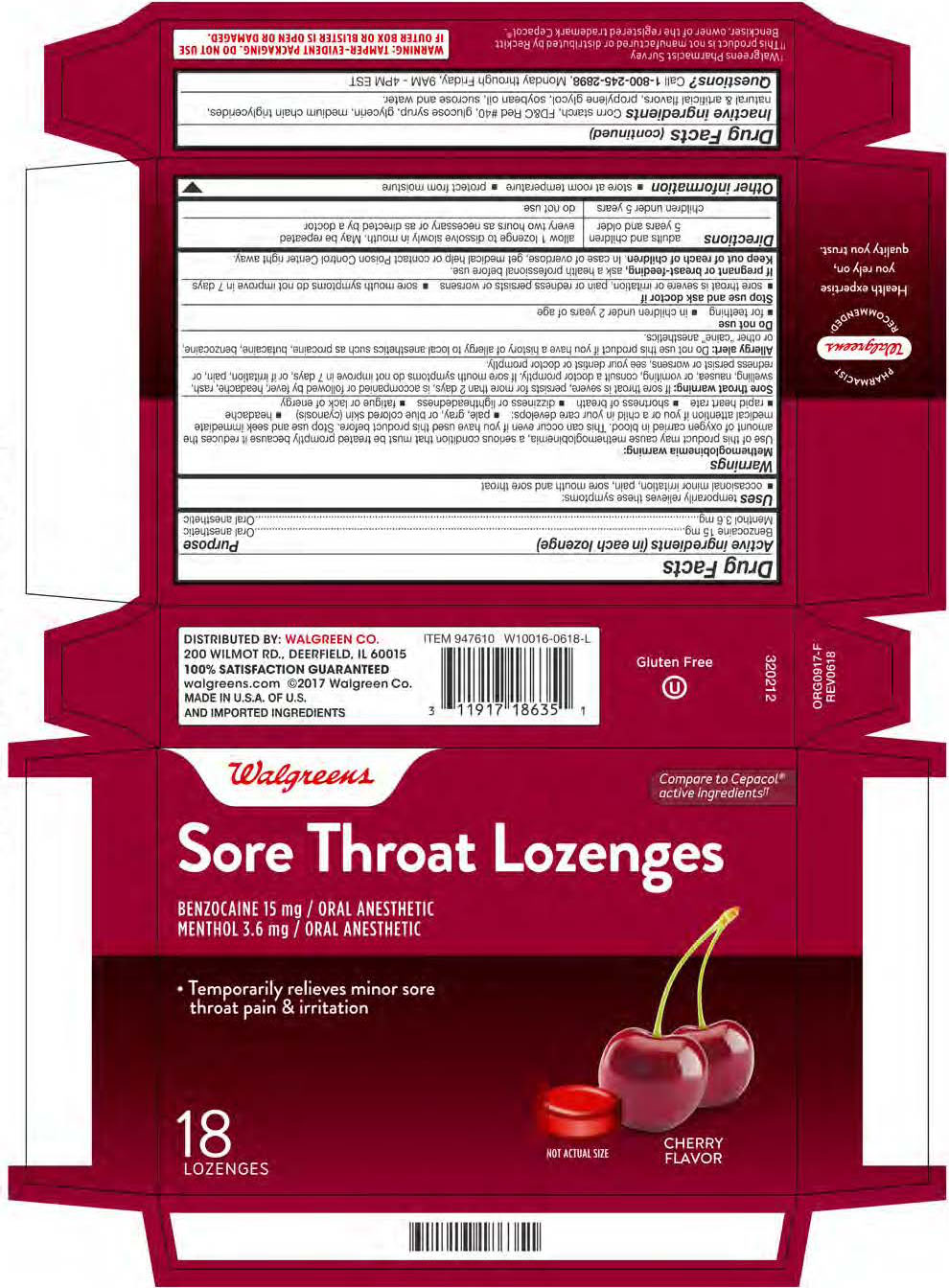 Walgreens Cherry Benzocaine 18ct Lozenges