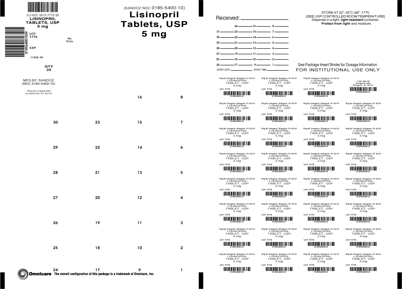 Principal Display Panel-Lisinopril Tablets, USP 5mg