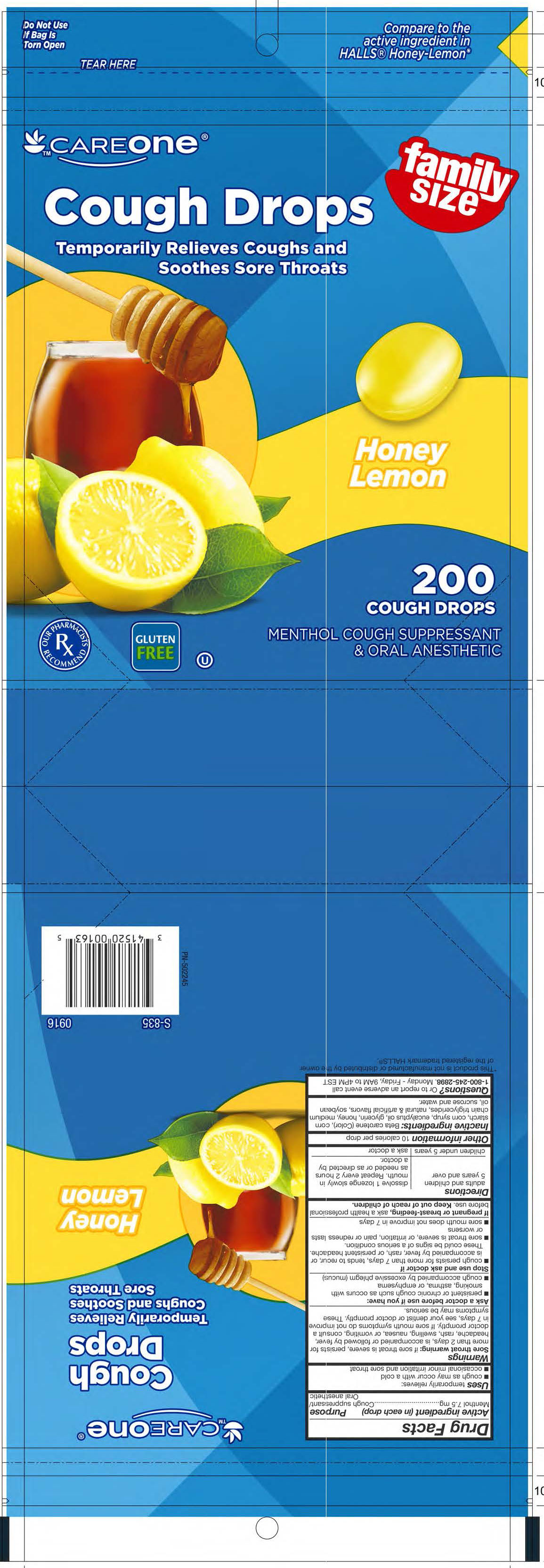 CareOne Honey Lemon 200ct Cough Drops