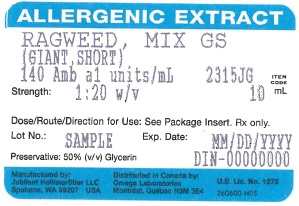 Ragweed Mix 10 mL, 1:20 w/v Carton Label