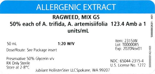 Ragweed Mix 50 mL, 1:20 w/v Vial Label