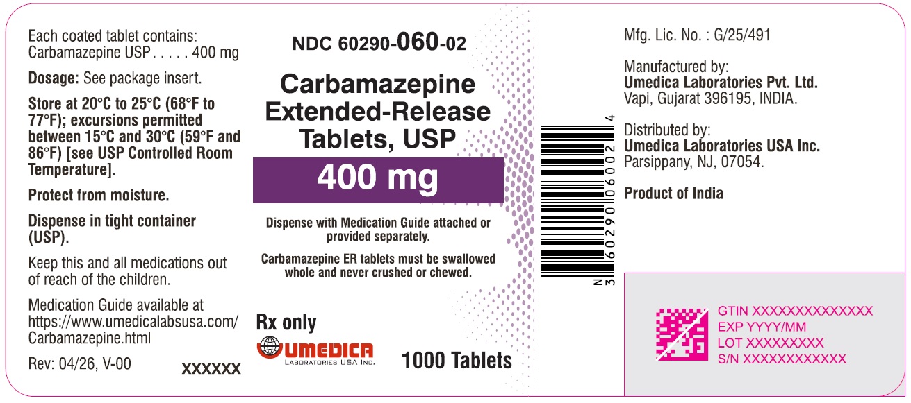 Carbamazepine Extended-Release Tablets USP, 400 mg - NDC: <a href=/NDC/60290-060-02>60290-060-02</a> - 1000's Bottle Label