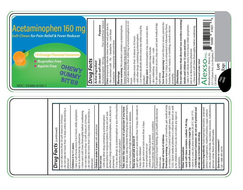 PRINCIPAL DISPLAY PANEL
Acetaminophen 160 mg Soft Chews
14 Orange Flavored Gummies
Chewy Gummy Bites
NDC: <a href=/NDC/50488-4160-1>50488-4160-1</a>
