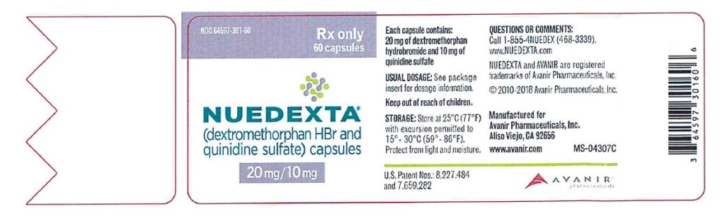 PRINCIPAL DISPLAY PANEL
NDC: <a href=/NDC/64597-301-60>64597-301-60</a>
NUEDEXTA
(dextromethorphan HBr and 
quinidine sulfate) capsules
20 mg/ 10 mg
60 capsules
Rx Only
