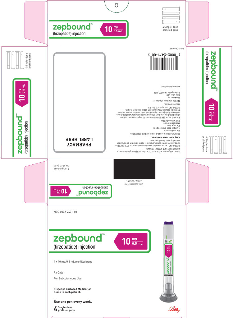 PACKAGE LABEL - Zepbound, 10 mg/0.5 mL, Carton, 4 Single-Dose Pens
