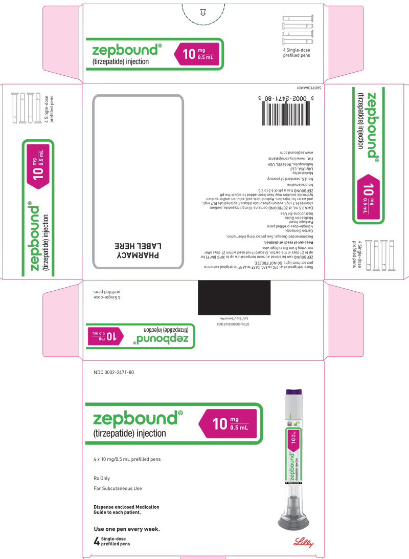PACKAGE LABEL - Zepbound, 10 mg/0.5 mL, Carton, 4 Single-Dose Pens
