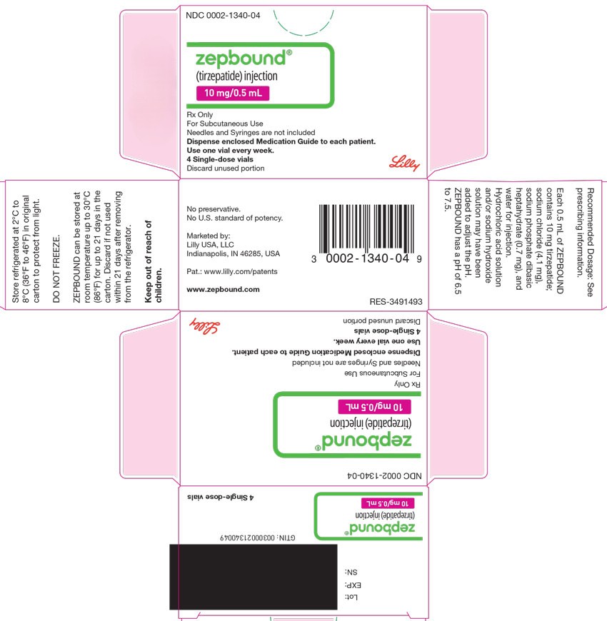 PACKAGE LABEL - Zepbound, 10 mg/0.5 mL, 4 count Single-dose Vials
