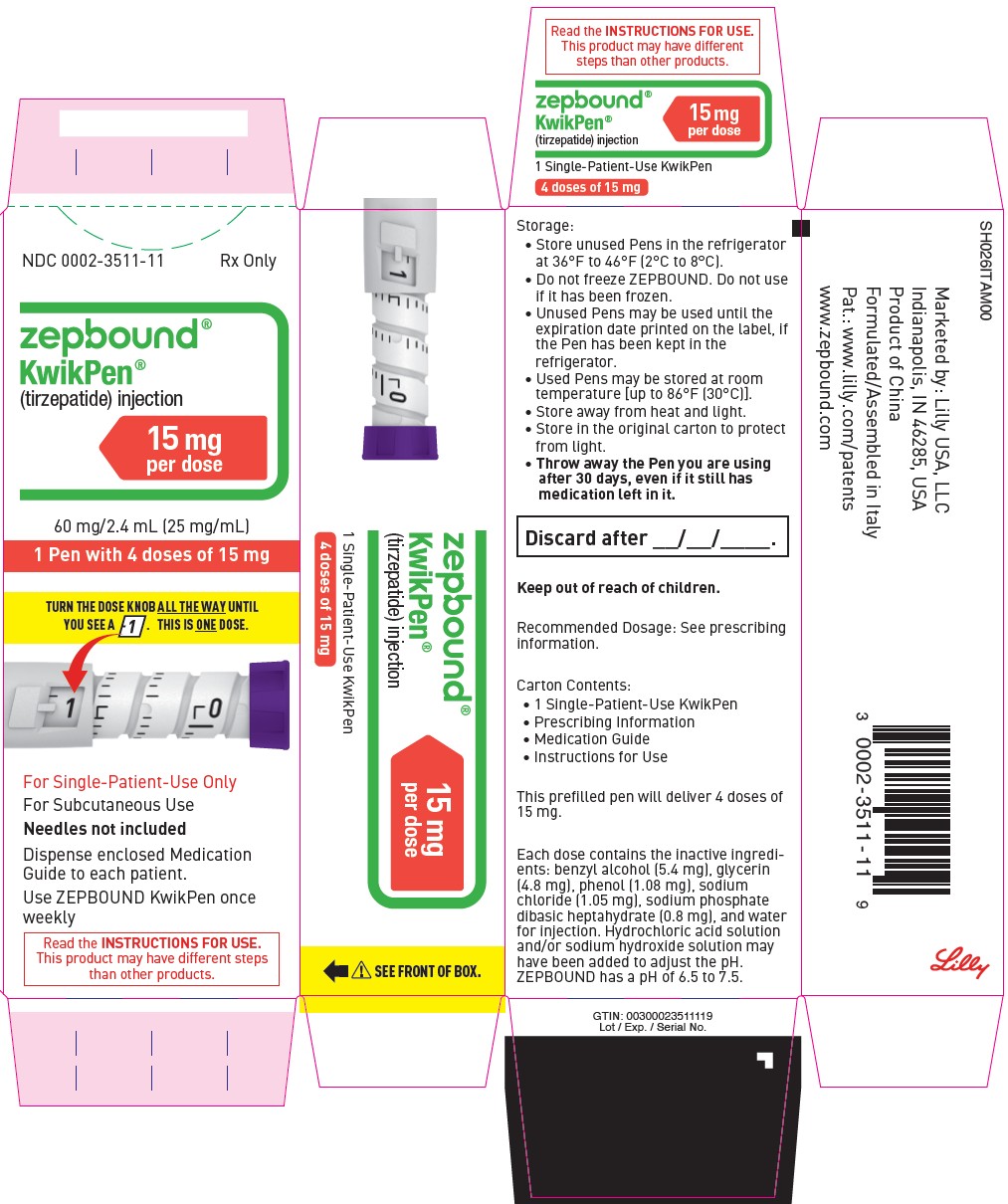 PACKAGE LABEL – ZEPBOUND KwikPen – 15 mg per dose (60 mg/2.4 mL [25 mg/mL])
