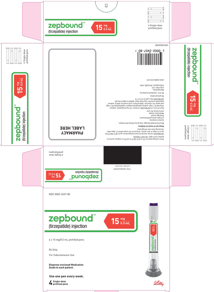 PACKAGE LABEL - Zepbound, 15 mg/0.5 mL, Carton, 4 Single-Dose Pens
