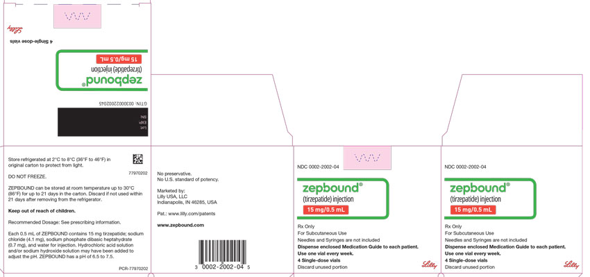 PACKAGE LABEL - Zepbound, 15 mg/0.5 mL, 4 count Single-dose Vials
