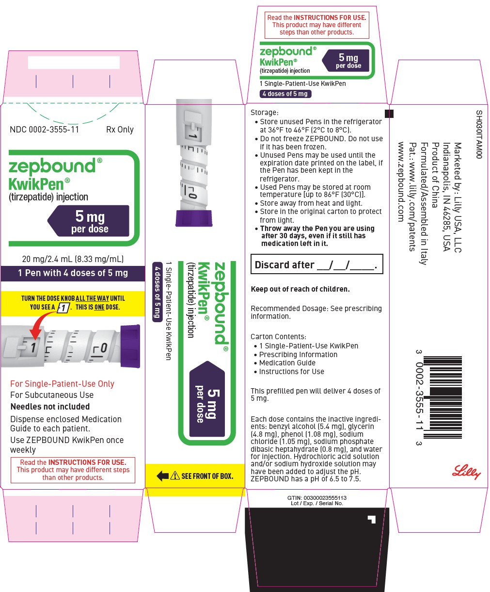PACKAGE LABEL – ZEPBOUND KwikPen – 5 mg per dose (20 mg/2.4 mL [8.33 mg/mL])
