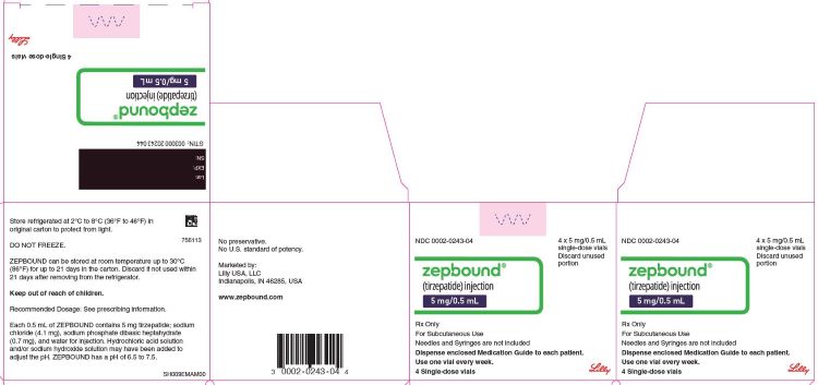 PACKAGE LABEL - Zepbound, 5 mg/0.5 mL, 4 count Single-dose Vials
