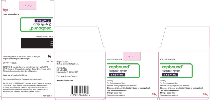 PACKAGE LABEL - Zepbound, 5 mg/0.5 mL, 4 count Single-dose Vials
