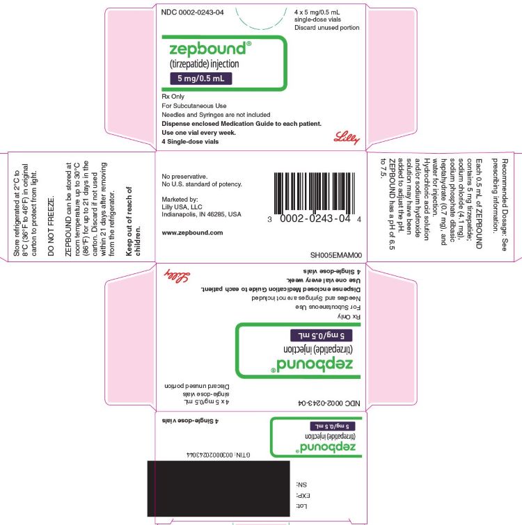 PACKAGE LABEL - Zepbound, 5 mg/0.5 mL, 4 count Single-dose Vials
