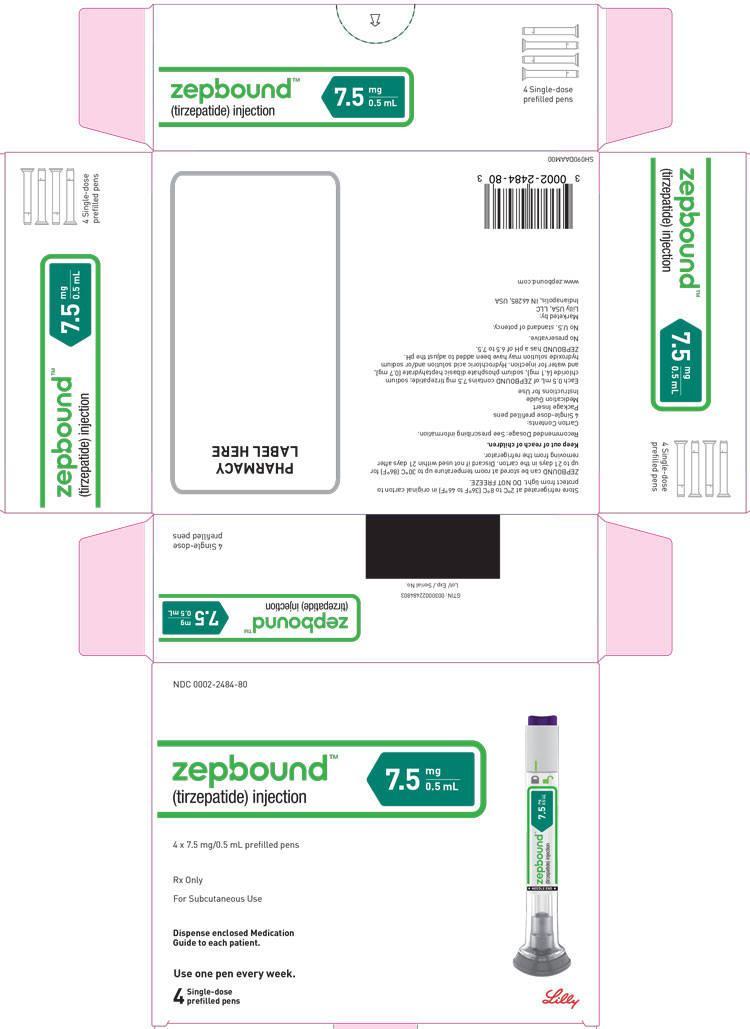 PACKAGE LABEL - Zepbound, 7.5 mg/0.5 mL, Carton, 4 Single-Dose Pens
