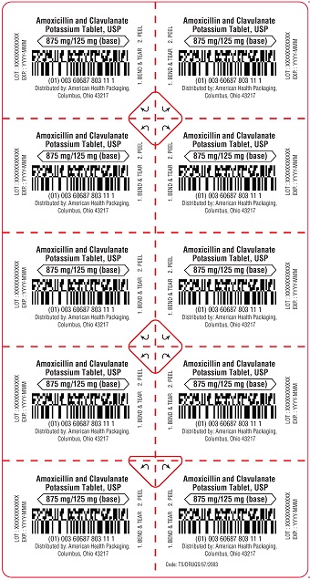 875 mg/125 mg  Amoxicillin and Clavulanate Potassium Tablet Blister