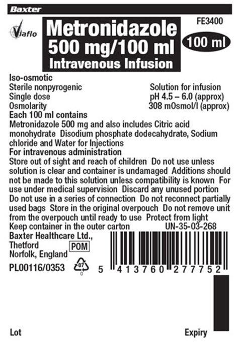 Metronidazole Container label