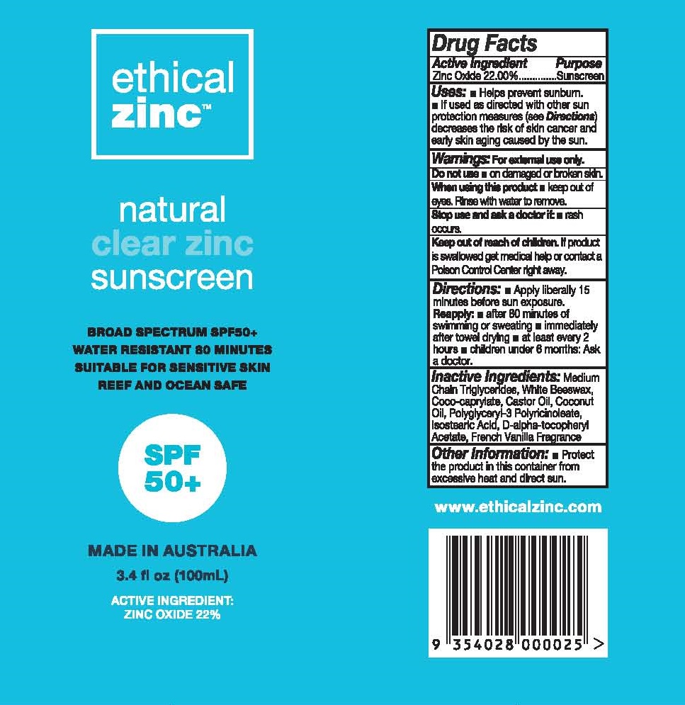 ETHICAL ZINC NATURAL CLEAR ZINC SUNSCREEN SPF-50- zinc oxide lotion