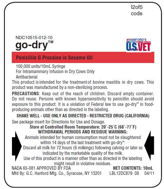 go-dry (Penicillin G Procaine in Sesame Oil) 100.00 units/10 mL Syringe label