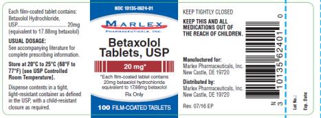 PRINCIPAL DISPLAY PANEL
NDC: <a href=/NDC/10135-0624-0>10135-0624-0</a>1
Marlex
Betaxolol
Tablets, USP
20 mg
100 film coated Tablets
Rx Only
