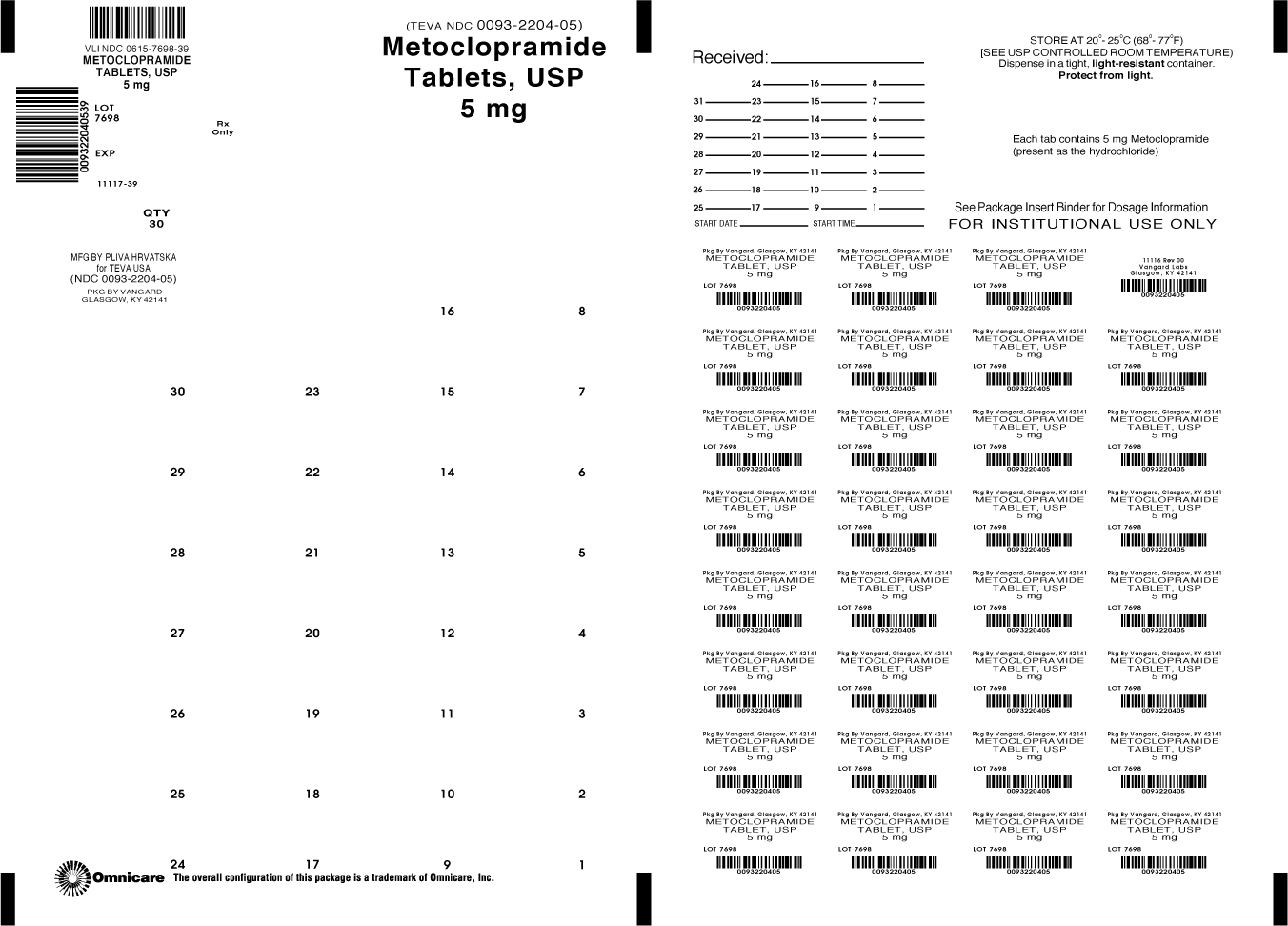 Metoclopramide 5mg bingo card label
