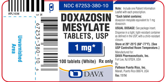 Image of a Doxazosin Mesylate Tablets, USP 1 mg* label.