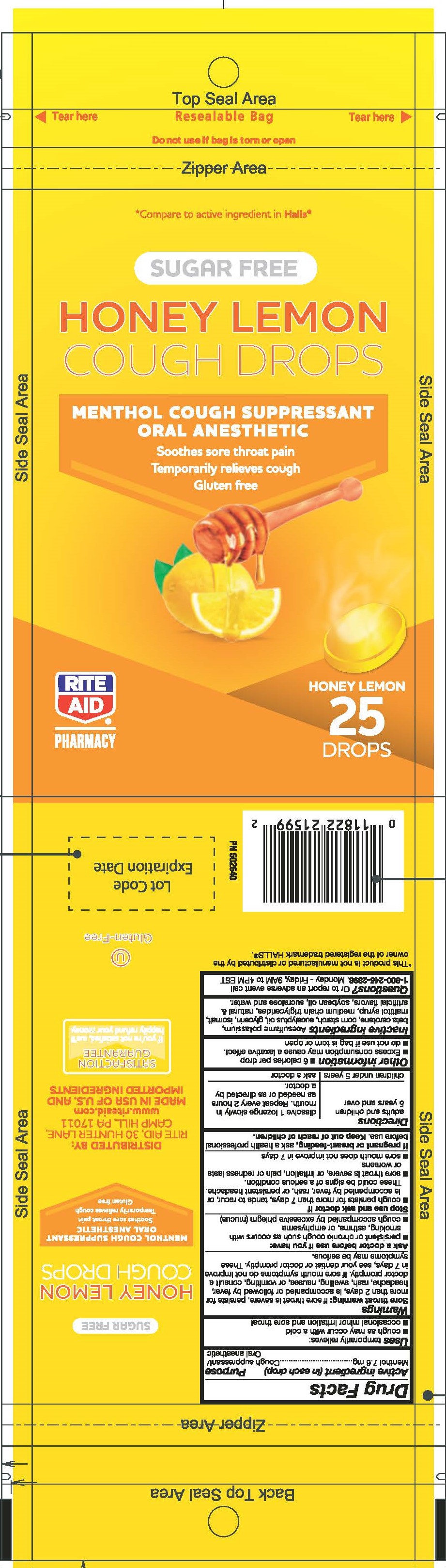 Rite Aid SF Honey Lemon 25ct Cough Drops