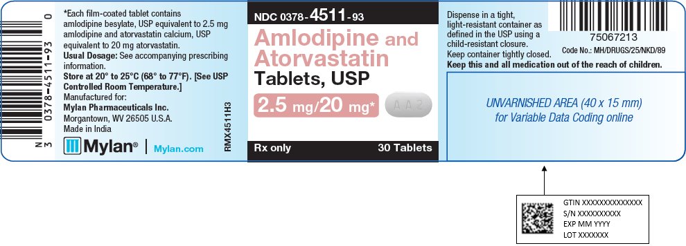 Amlodipine and Atorvastatin  Tablets, USP 2.5 mg/20 mg Bottle Label